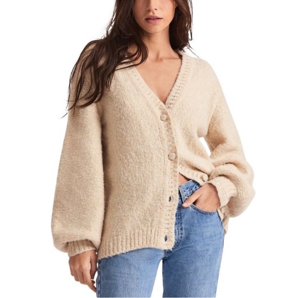 LoveShackFancy Guthrie Wool-Blend Cardigan in Brown/Beige Size Small